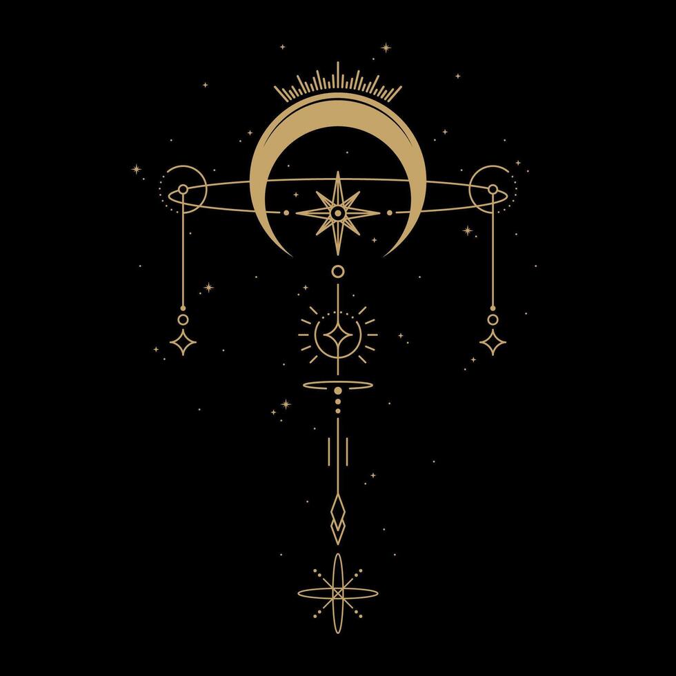 mysterious golden magical moon logo design vector