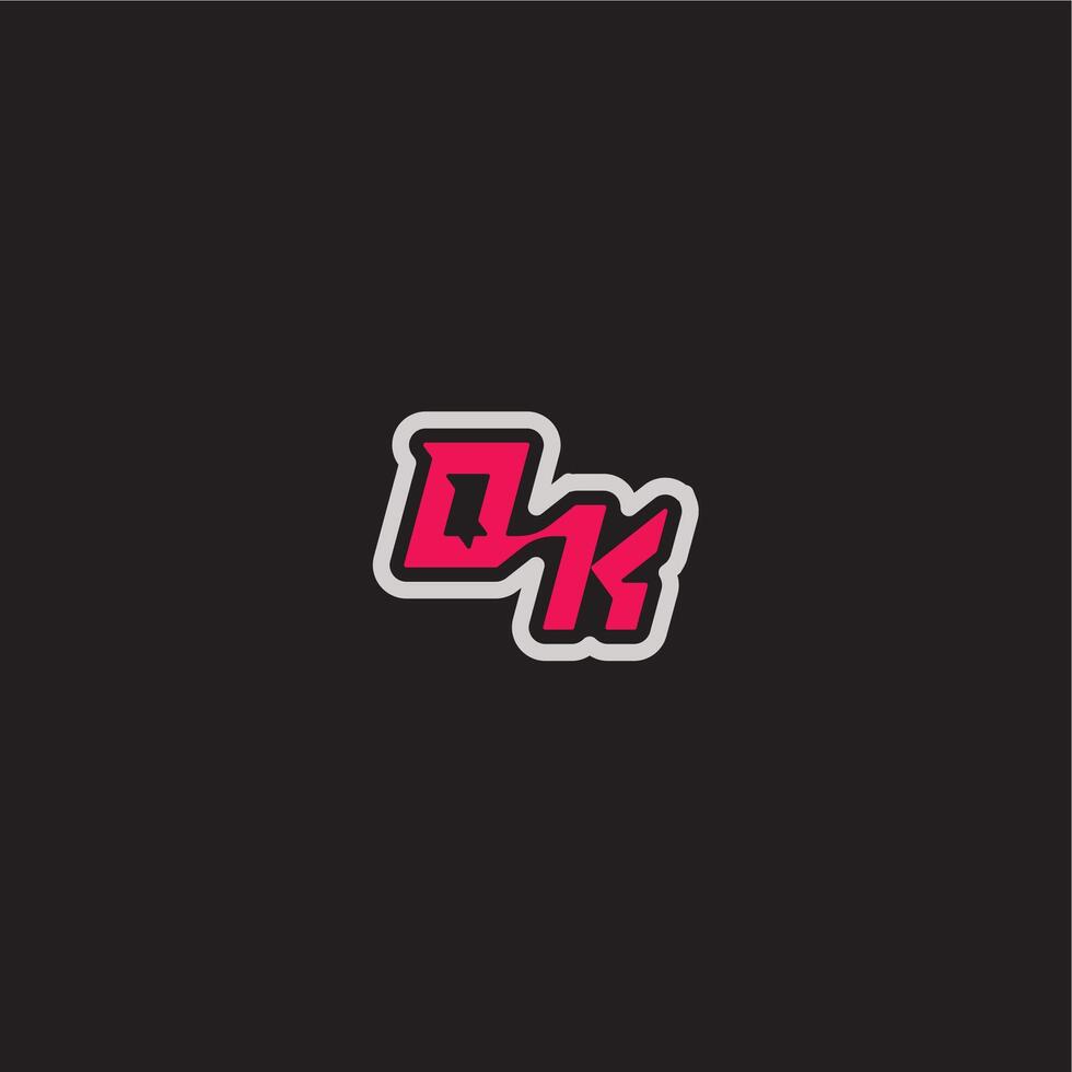 dynamic line monogram logo cool esport concept OK bold sporty gaming style letter vector