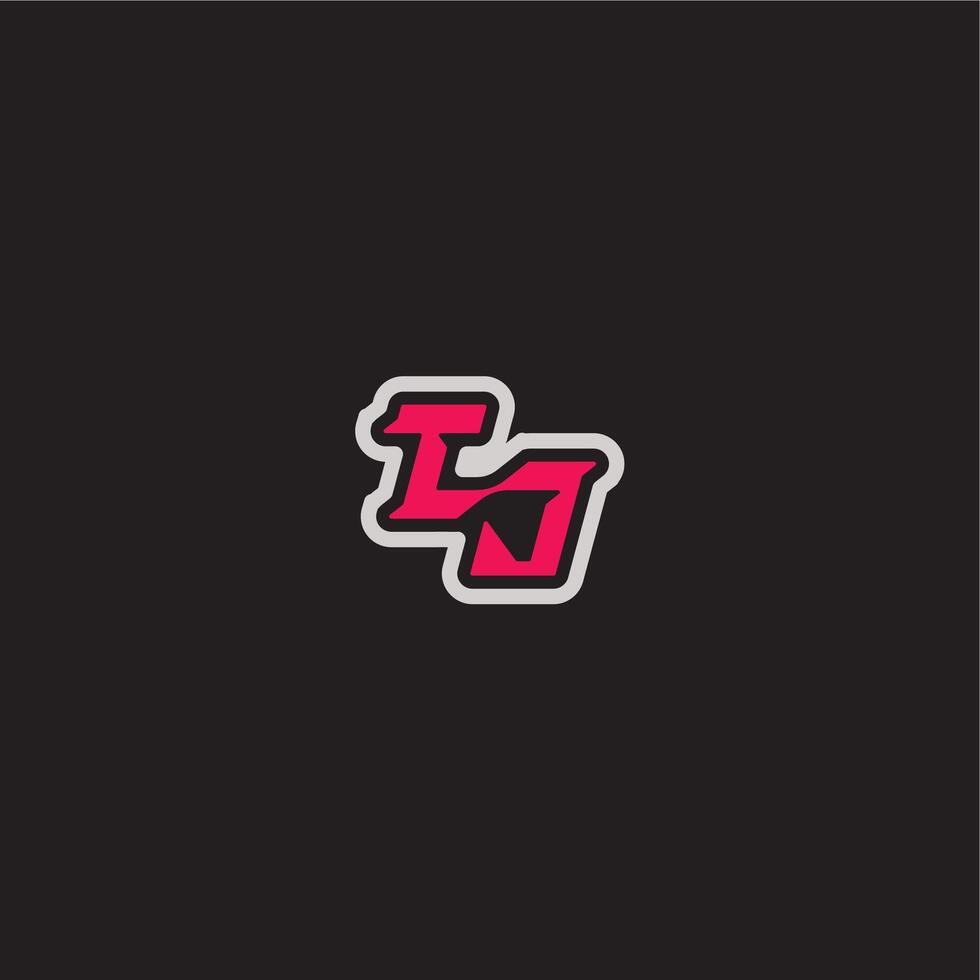dynamic line monogram logo cool esport concept TJ bold sporty gaming style letter vector