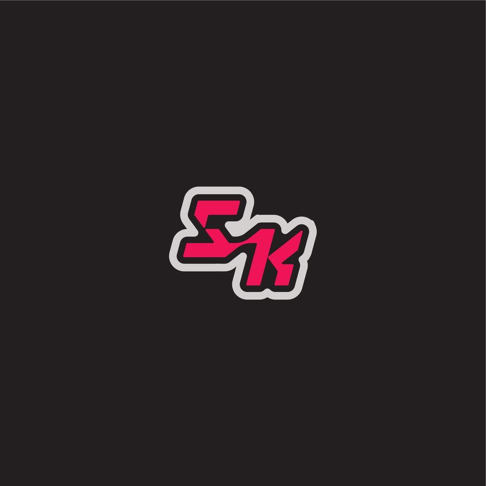 dynamic line monogram logo cool esport concept SK bold sporty gaming style letter vector