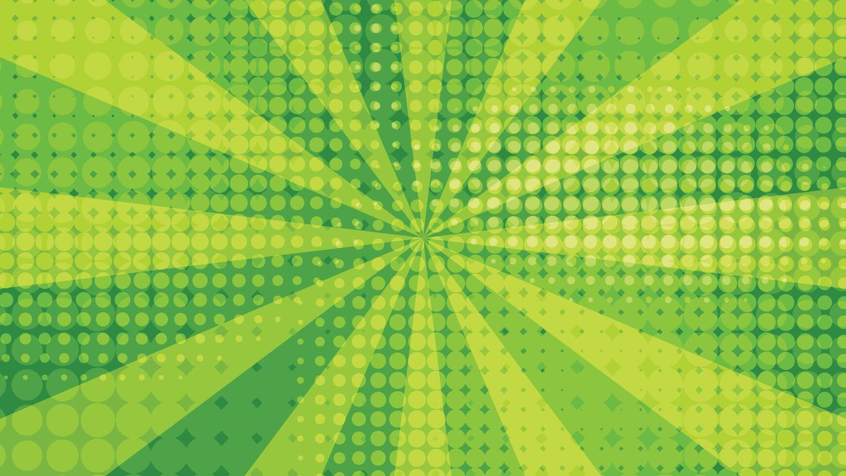 abstract green comic sunburst background with graphic halftone dot vector