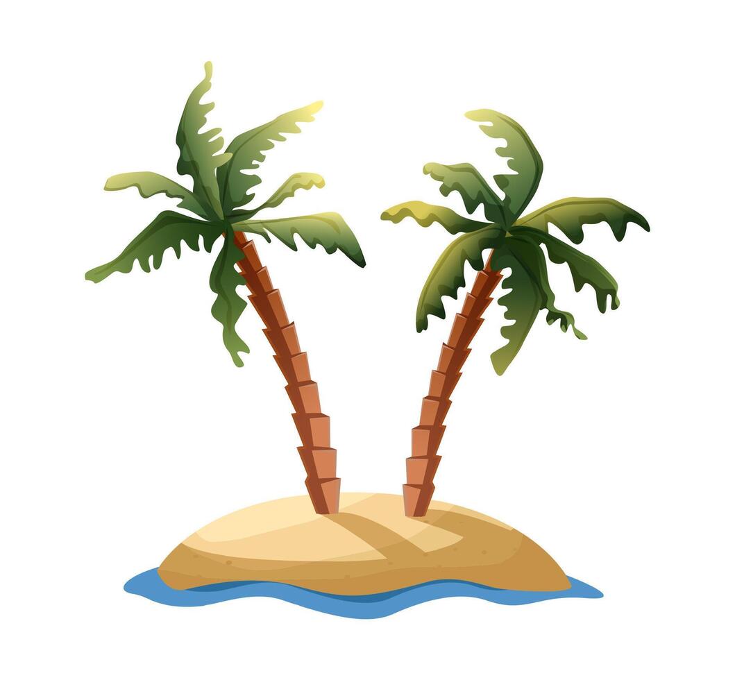 cartoon style icon illustration. Palms in the sand beach island. Isolated on white background. vector
