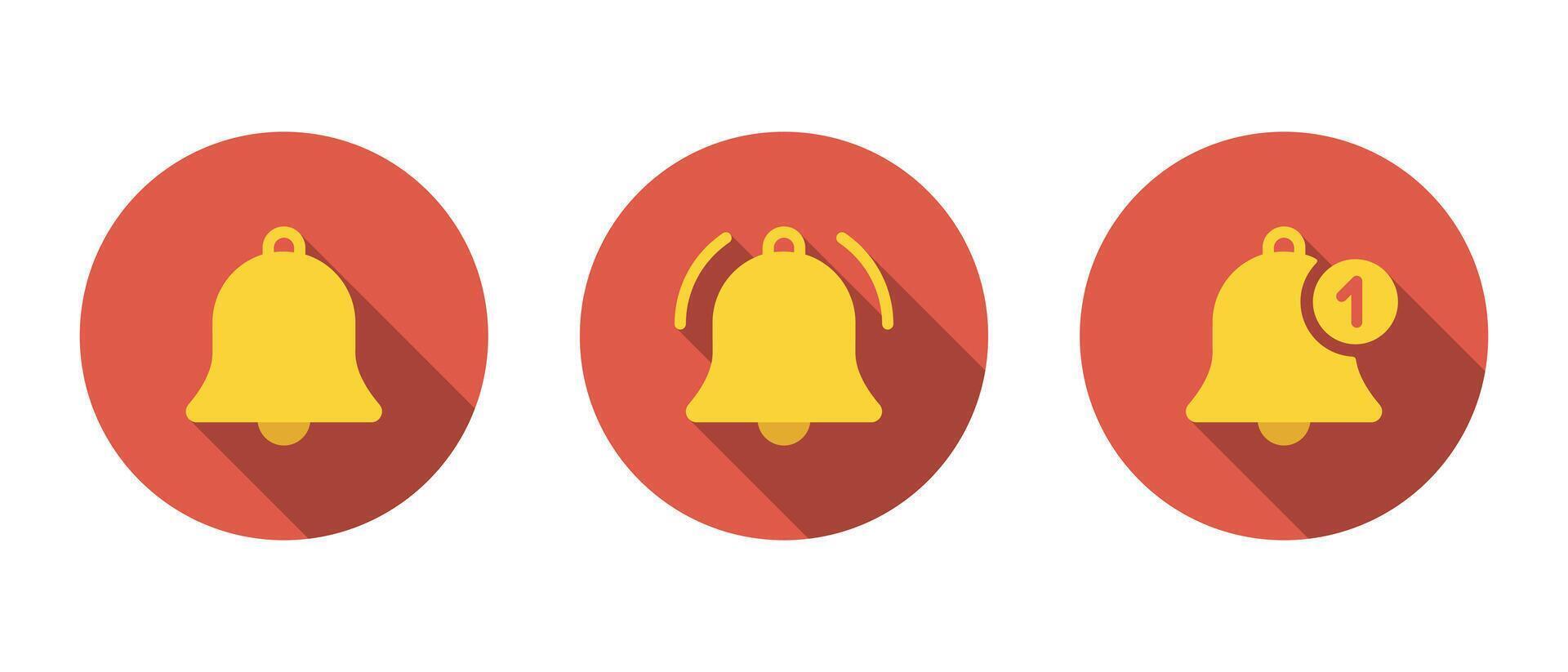 Bell notification icon set with long shadow vector