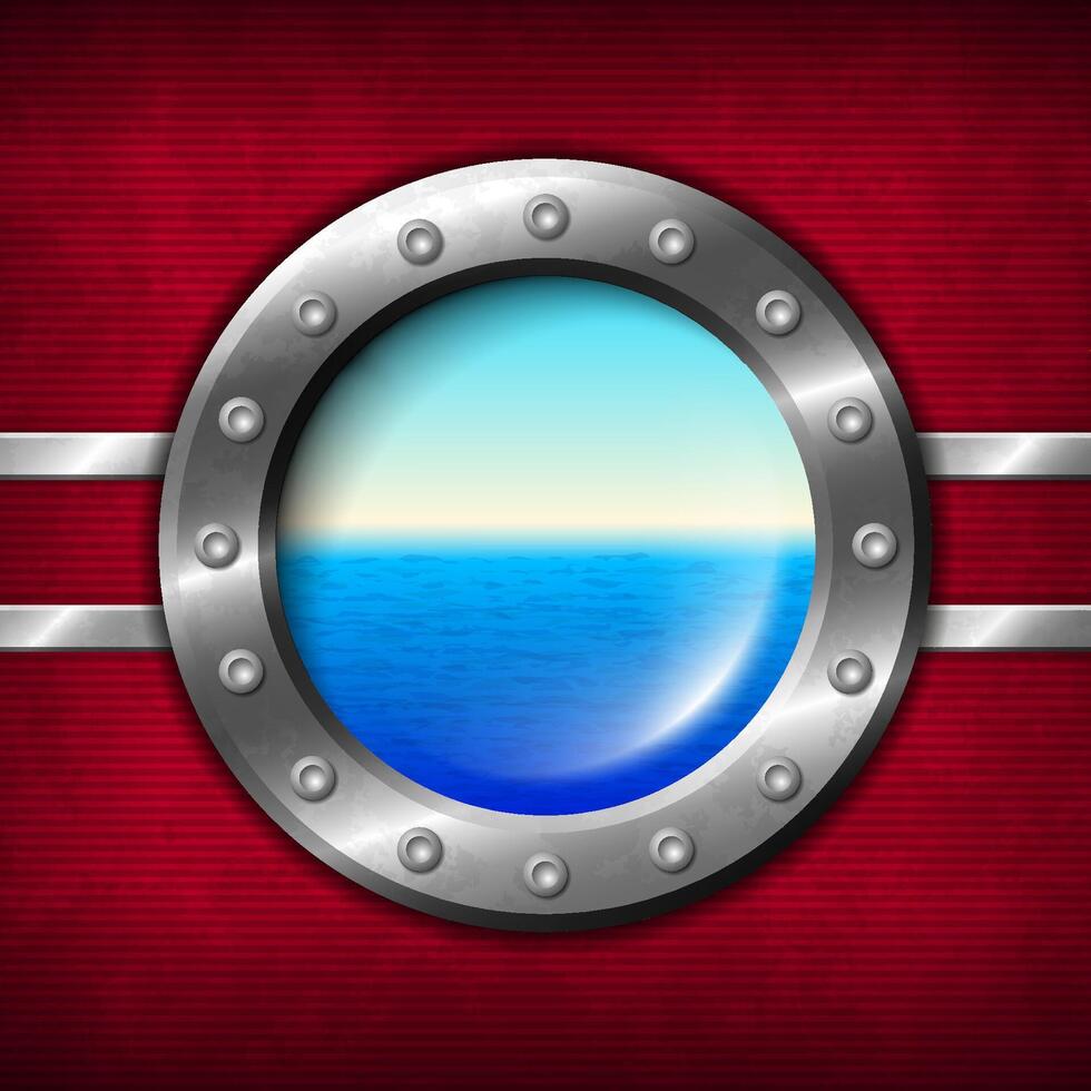 Ship porthole with seascape vector