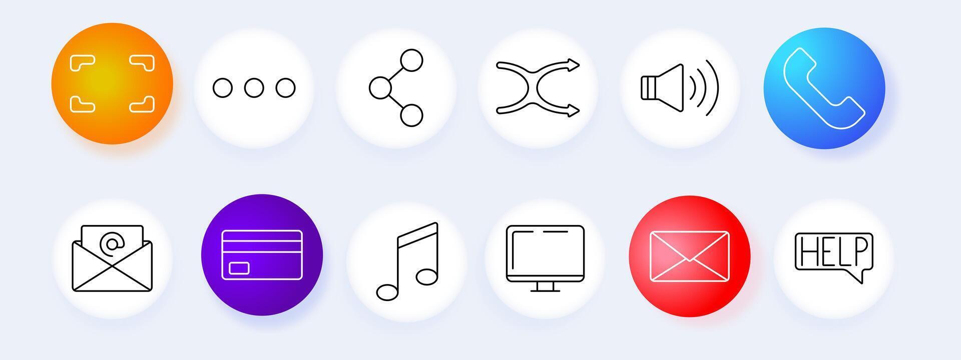 Communication and multimedia icon set. Chat, music, call, email, TV, card, , graphic. vector