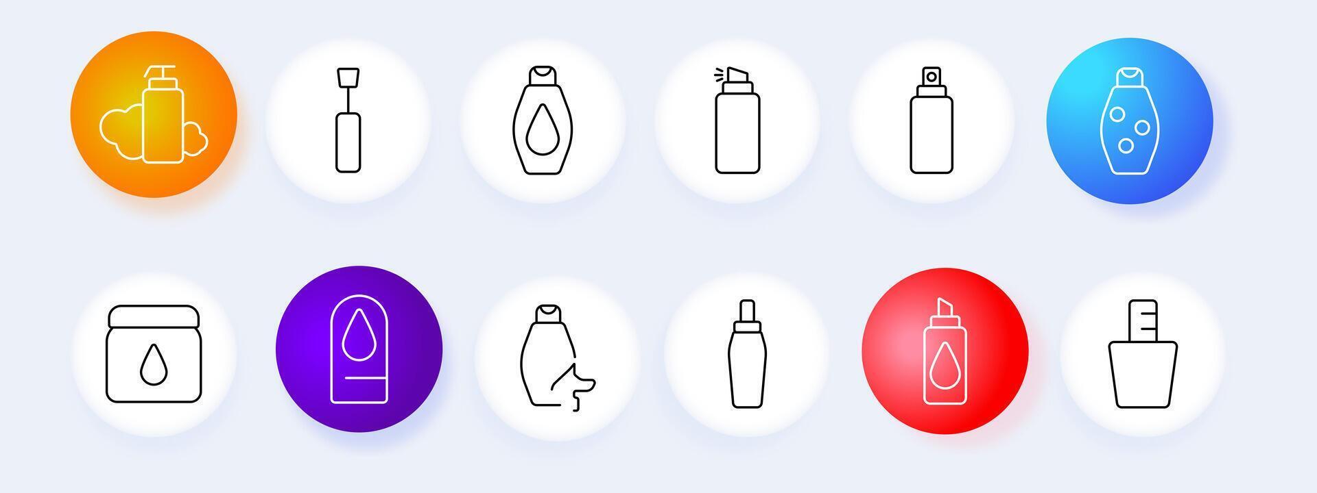 Cosmetics and hygiene icon set. Lotion, serum, bottle, skincare, container, product, beauty, , graphic. vector