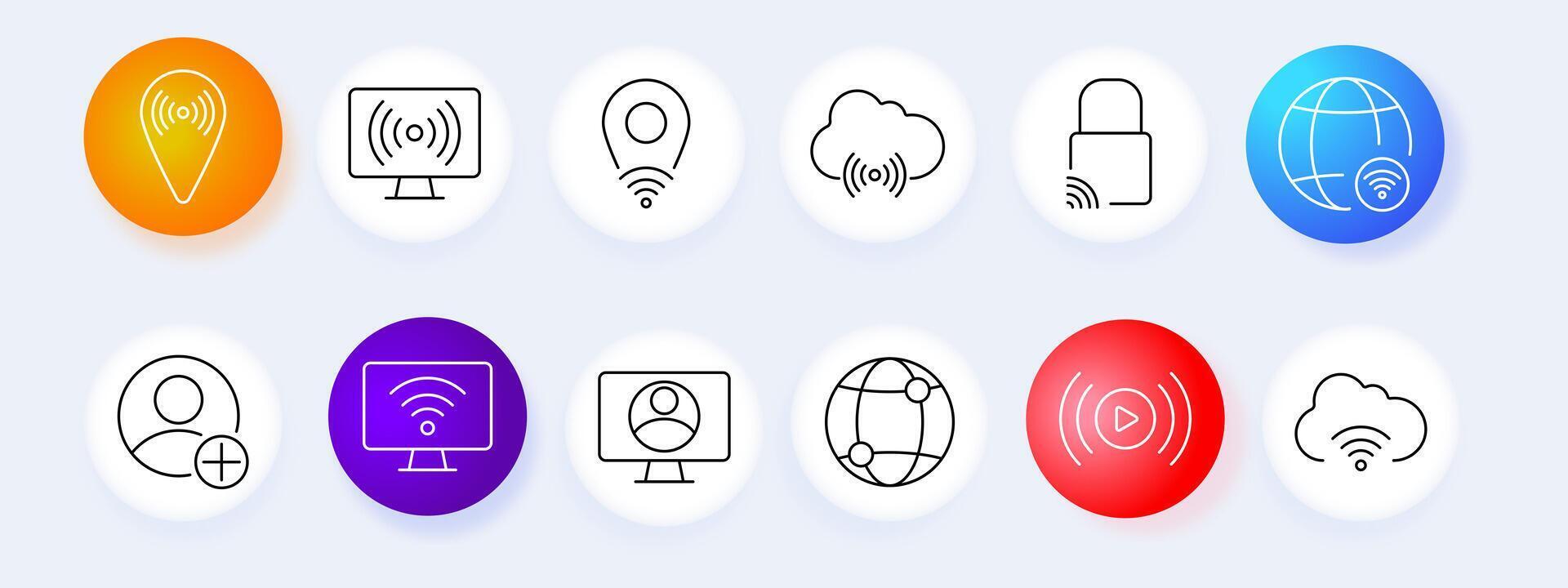 Wi-Fi internet set icon. Signal, computer, cloud, security, global, user, streaming, connection, network, online, , graphic, icon. vector