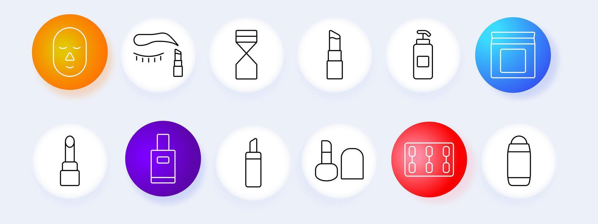 Skincare and beauty icon set. Face mask, eyebrow, lipstick, bottle, container, cosmetic, beauty, , graphic. vector