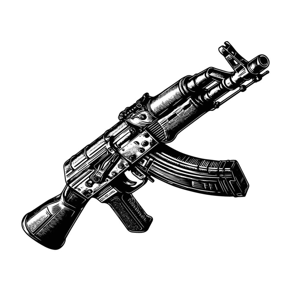 an ak - 47 machine gun is shown in black and white vector