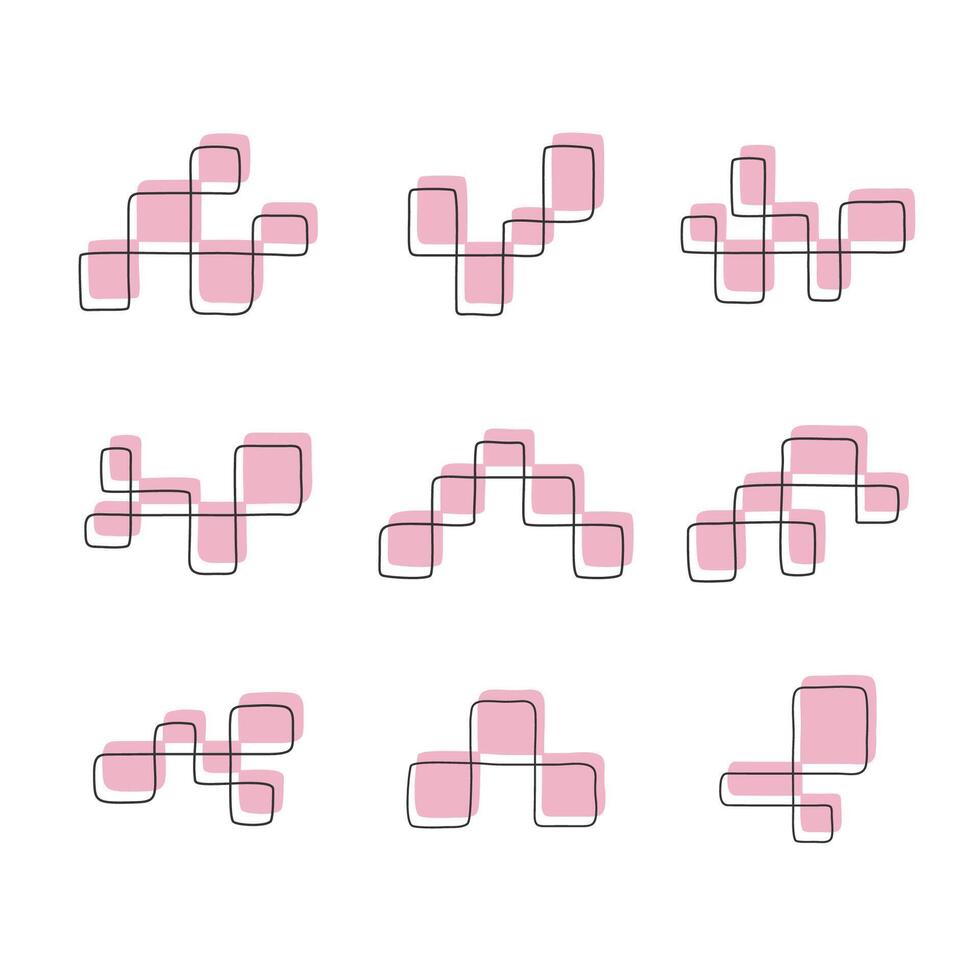 A set of rectangular frames mosaic art hand drawn isolated illustration. vector