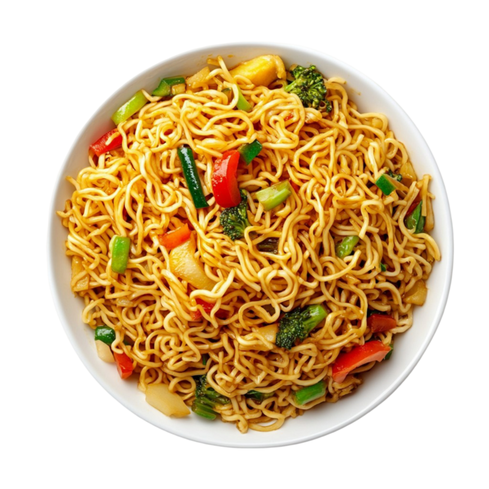 chinese noodles in a bowl with vegetables png