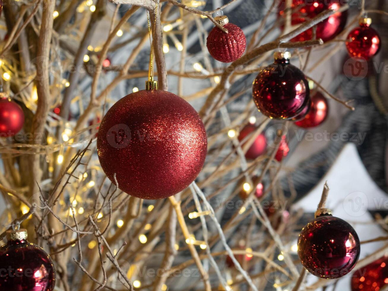 Red ball tree pine xmas merry christmas happy new year 2024 2025 2026 time calendar background holiday winter season december november month sphere circle ball orange pink color christmas event sale photo