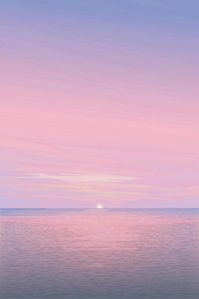 Minimalist seascape with sunset and twilight sky vertical background graphic illustration have blank space. vector