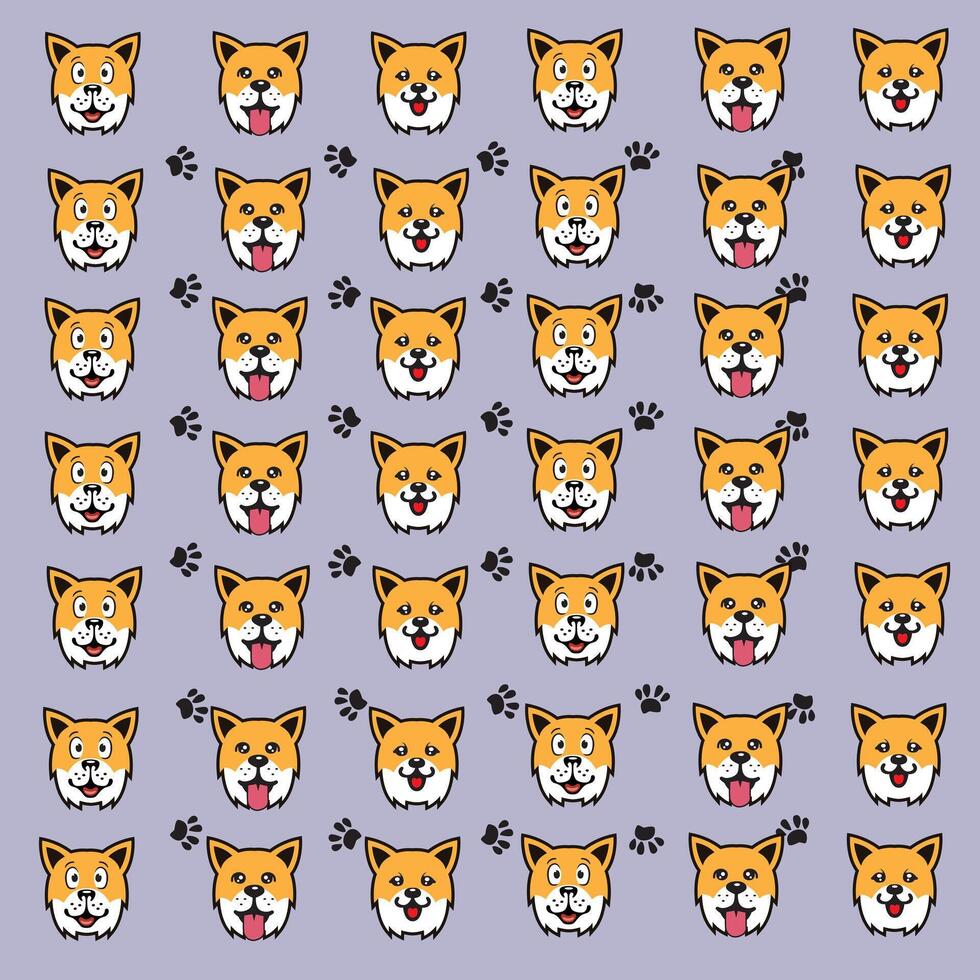orange cute dog with paw as pattern background vector