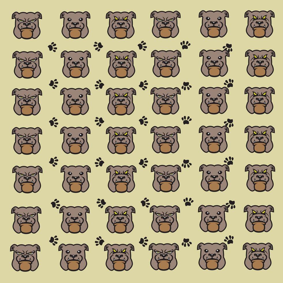 angry bull dog and paw as pattern background vector
