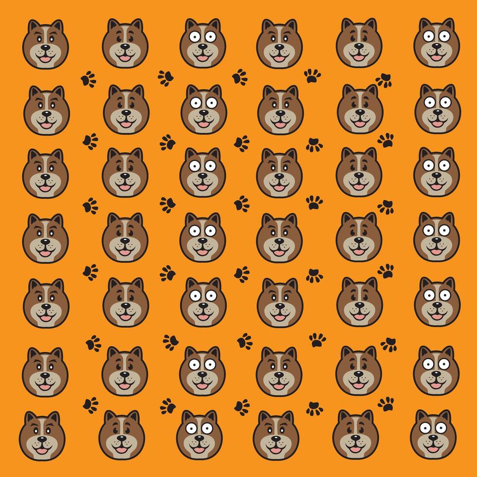 adorable brown dog with paw pattern background vector