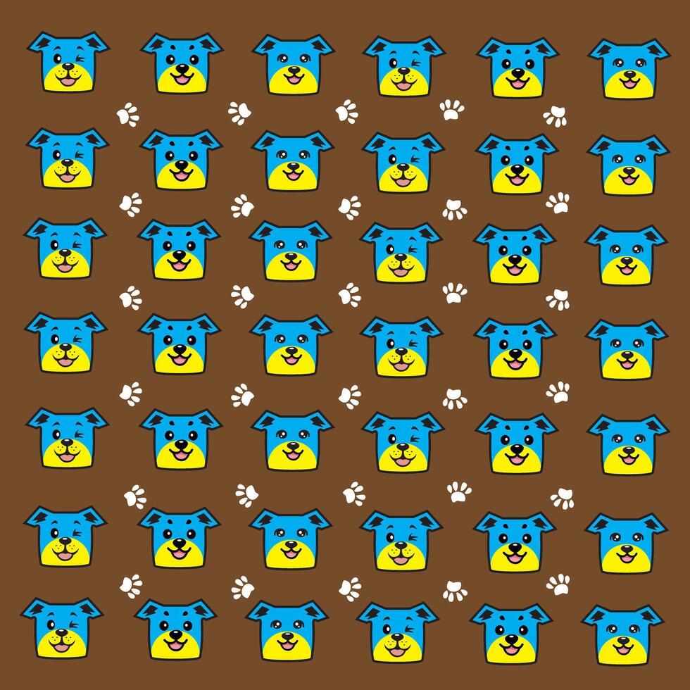 blue and yellow head dog and paw pattern vector