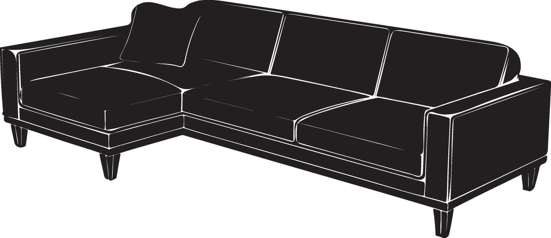 A silhouette of a contemporary L-shaped sectional sofa, with clean lines and a low-profile design vector
