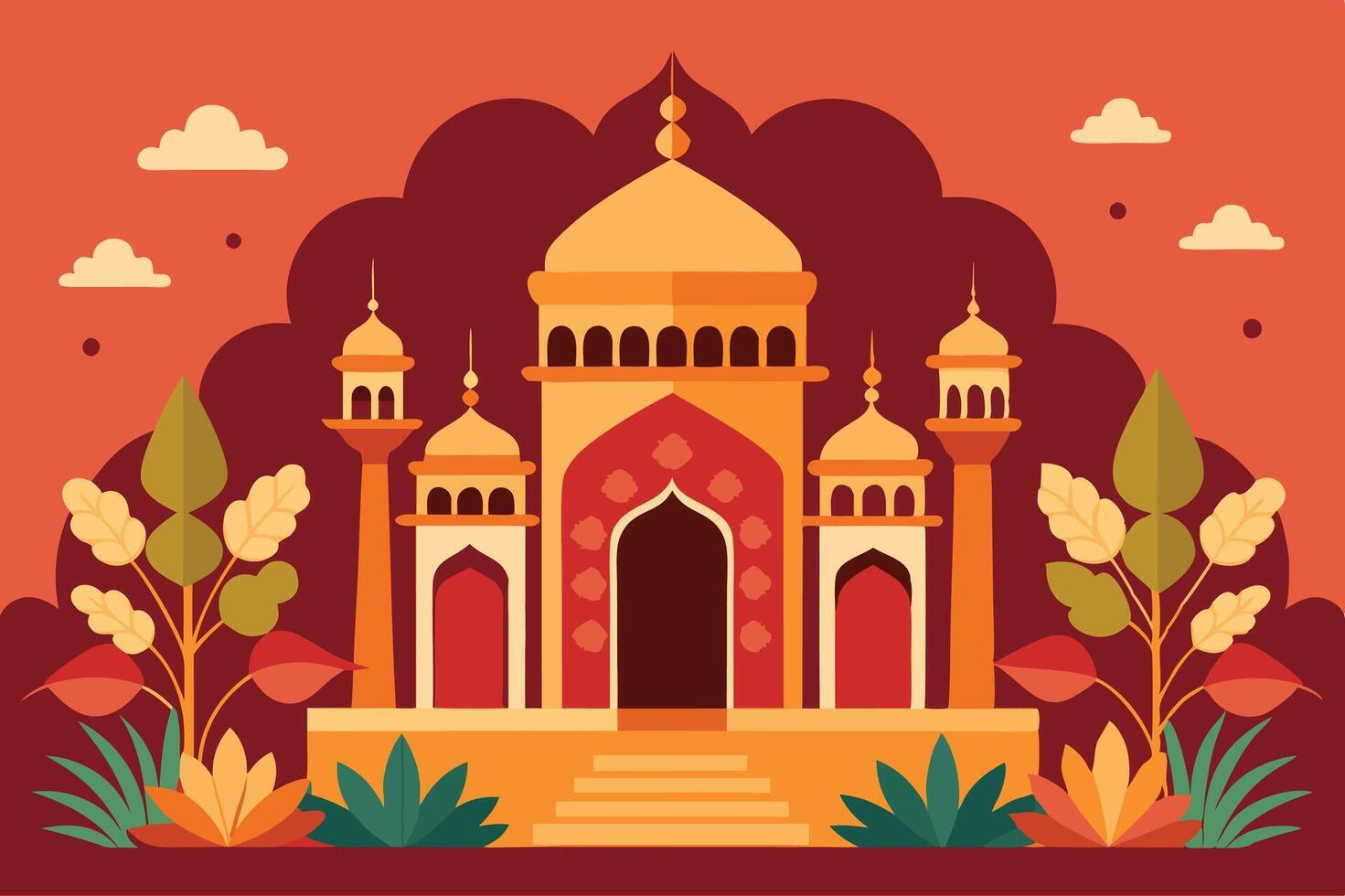 Mughal Garden wedding invitation gate. art and illustration, design element. vector
