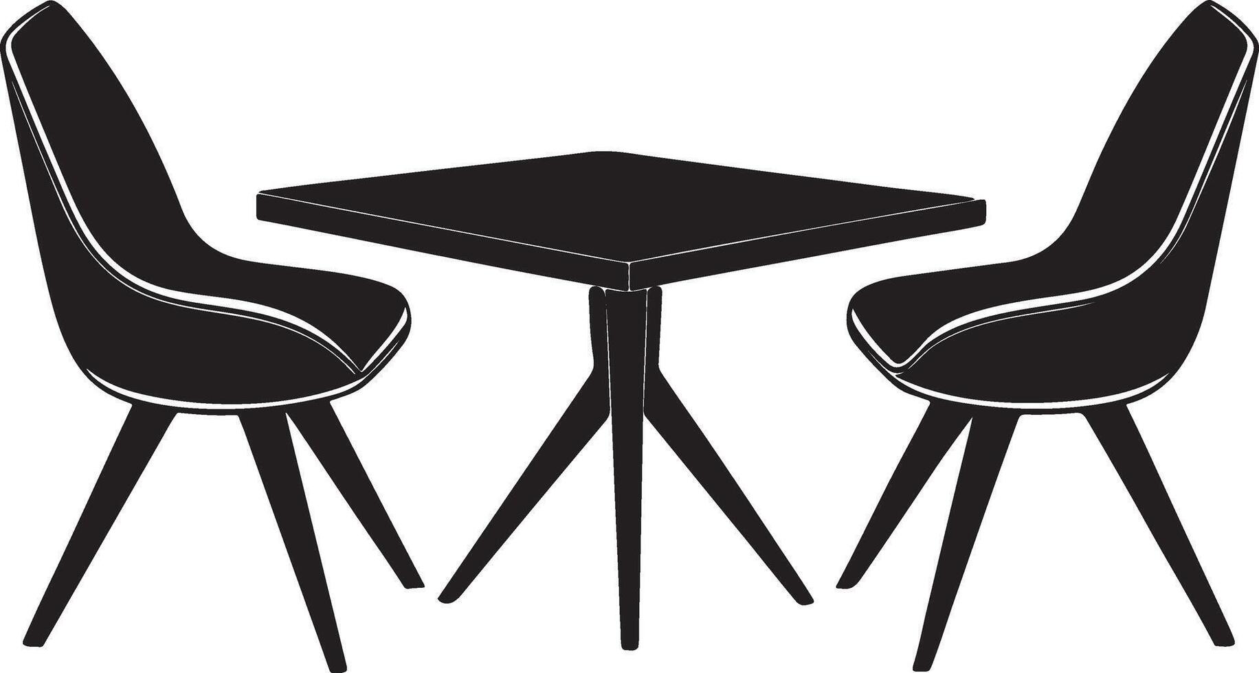A silhouette image of a furniture set with a table and two chair. vector