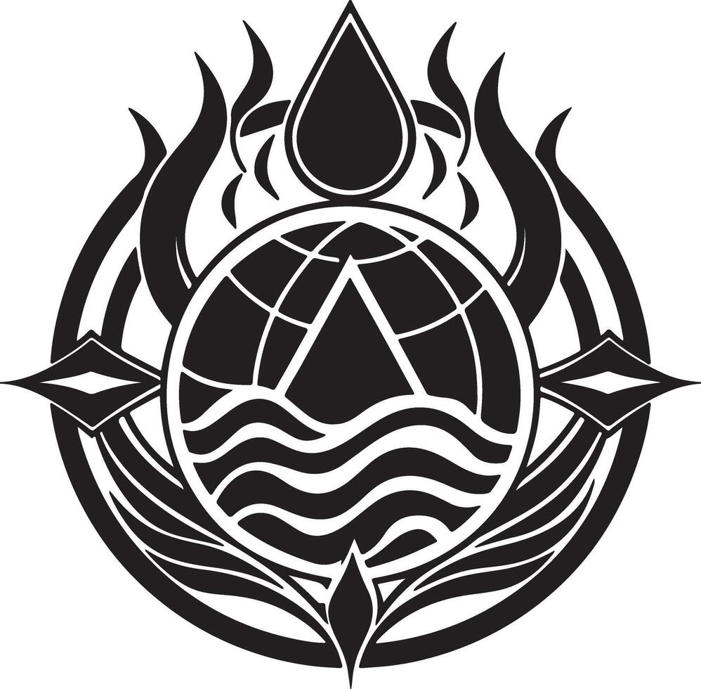 Water, fire, earth, and air symbols combined into a single abstract shape. vector