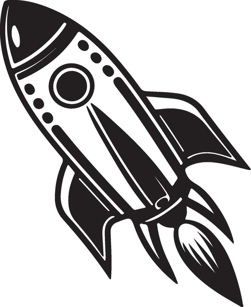 A rocket taking off with a trail of abstract, wavy lines vector