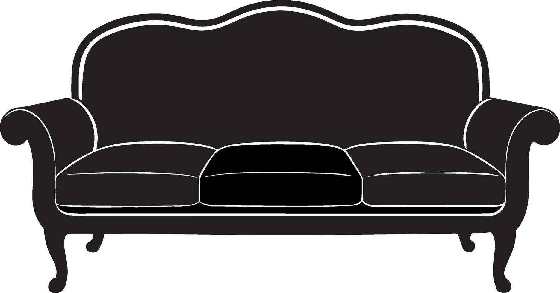 A silhouette image of a luxurious modern three sited sofa. vector