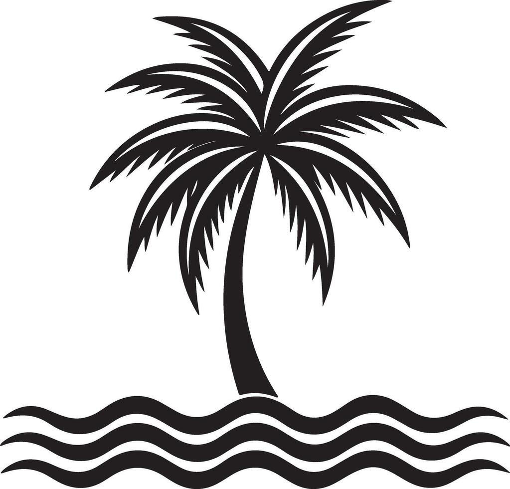 A lone palm tree on a small island with waves vector