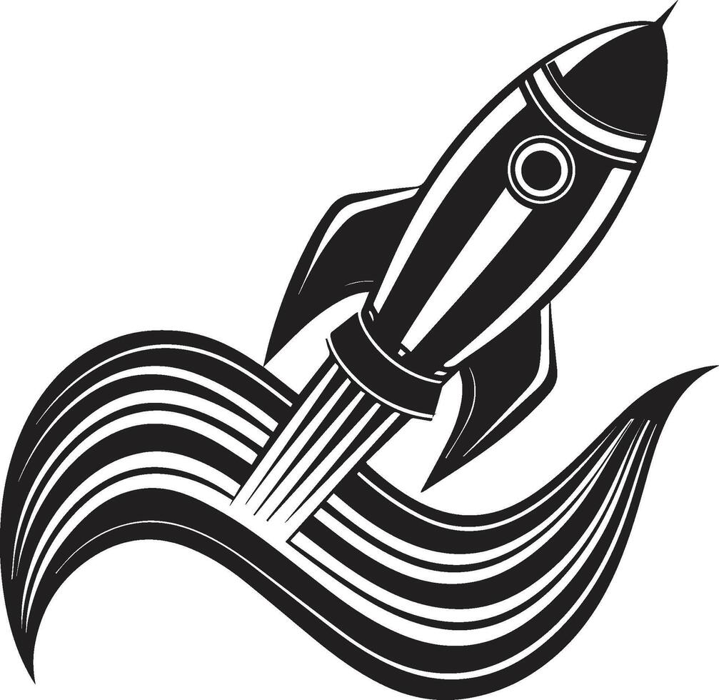A rocket taking off with a trail of abstract, wavy lines vector