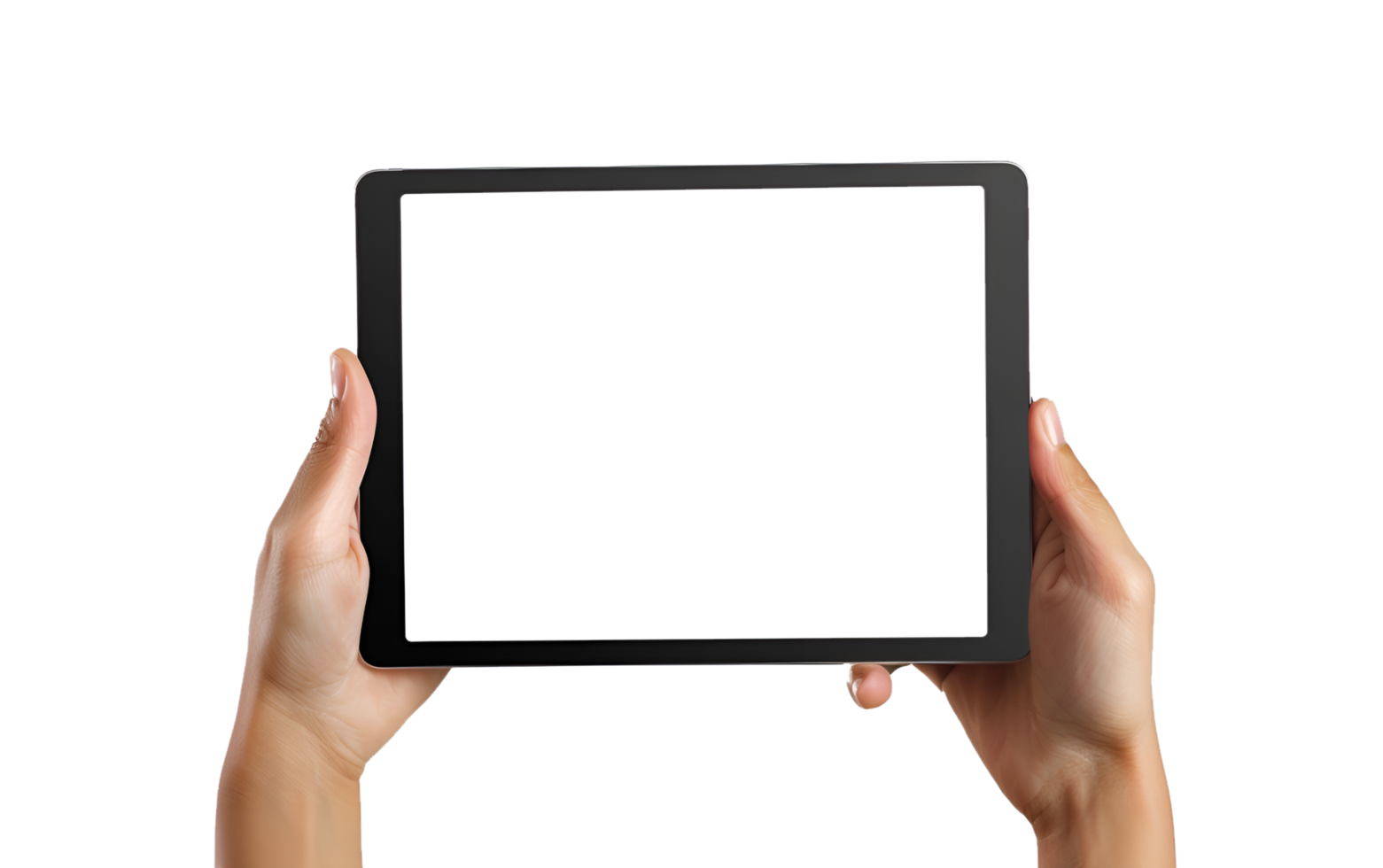 Hand Holding Blank Tablet Empty Screen Tablet Device on transparent background png