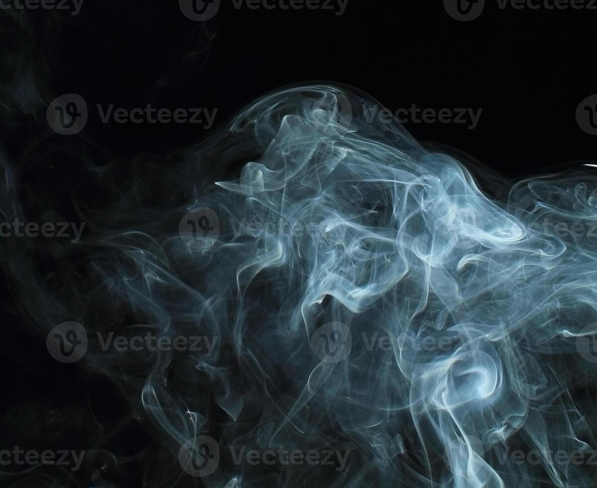 Abstract white smoke texture moves on black background Plume of smoke wave design wallpaper. Design element. Abstract texture photo