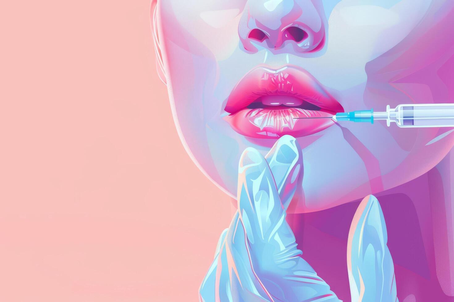 Lips and botox injections. A woman with a filler. Cosmetic procedures and lip augmentation. Hyaluronic acid is injected with a special syringe. photo