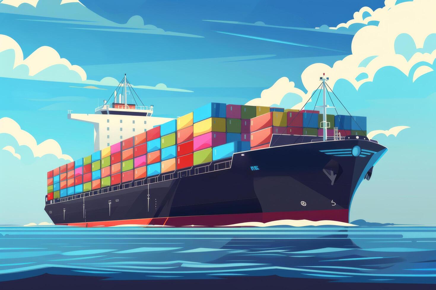 A cargo ship is sailing at sea with containers. Transportation by cargo ship. Import and export. international cargo delivery. photo