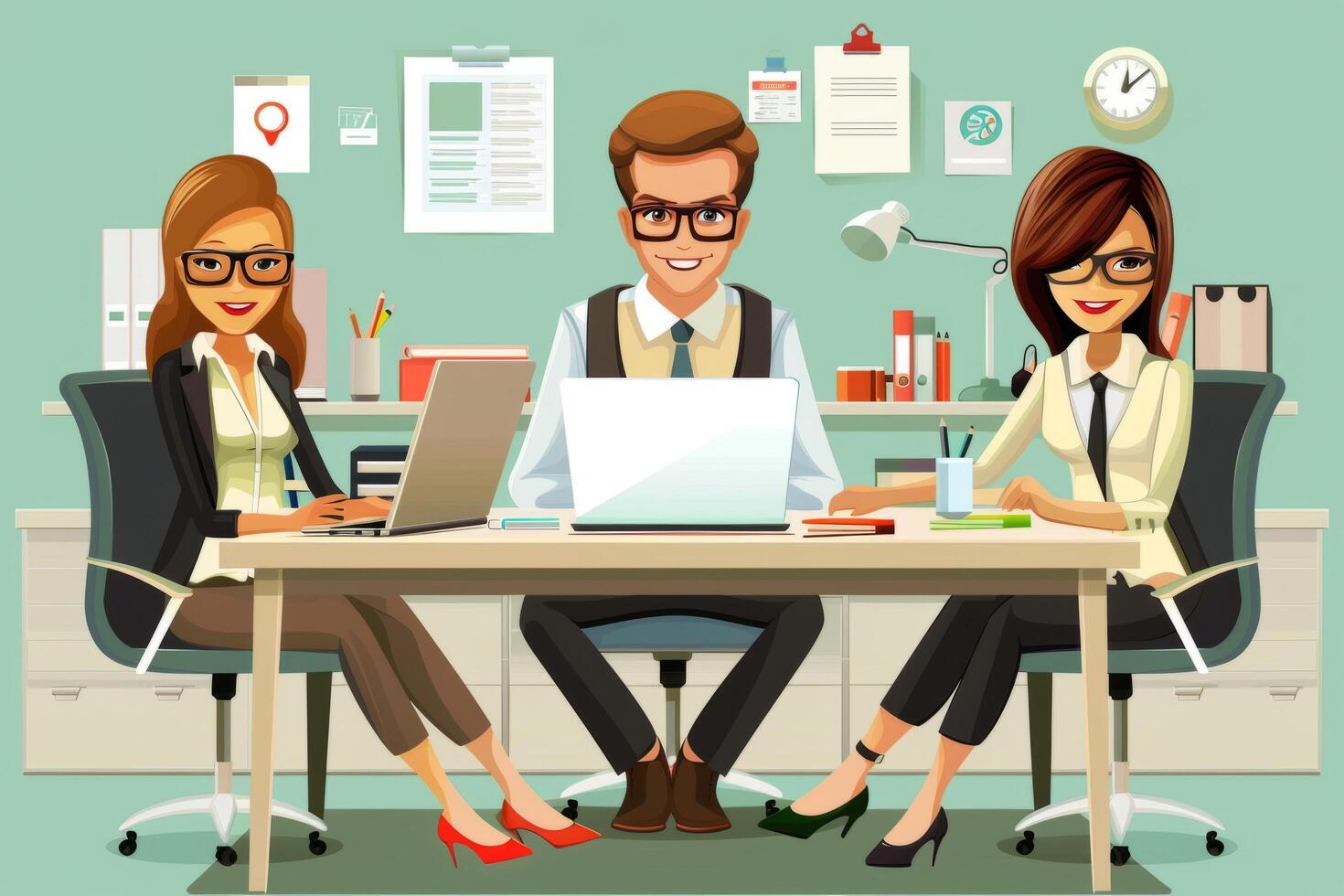 Colleagues from the startup work together. The people in the office work as a team. photo