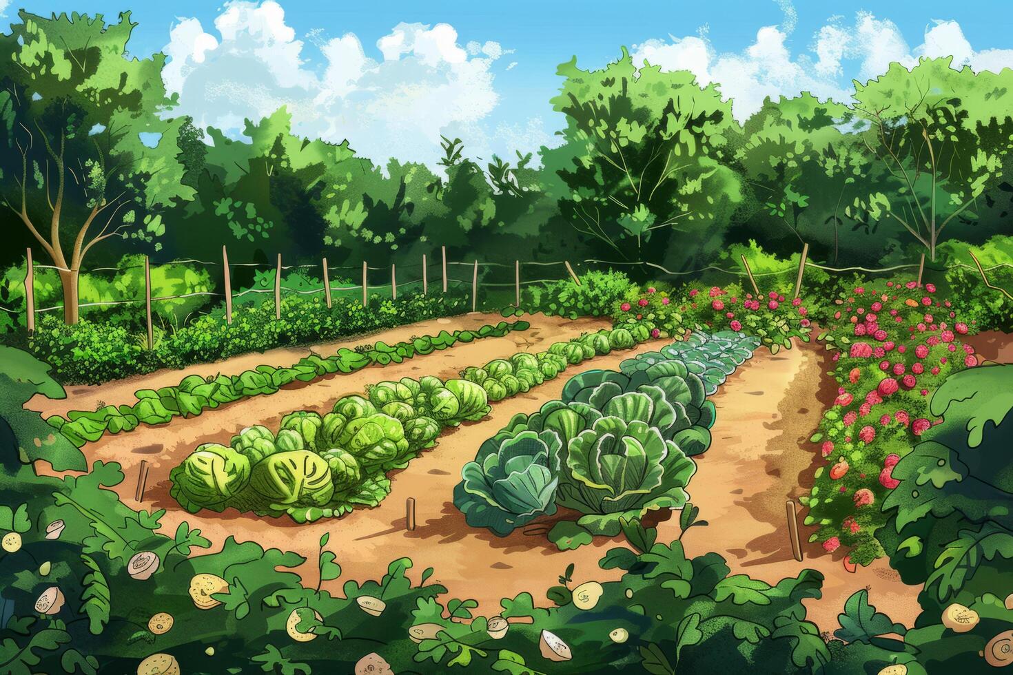 Harvest time. A vegetable garden with vegetable plants. Growing organic crops. photo