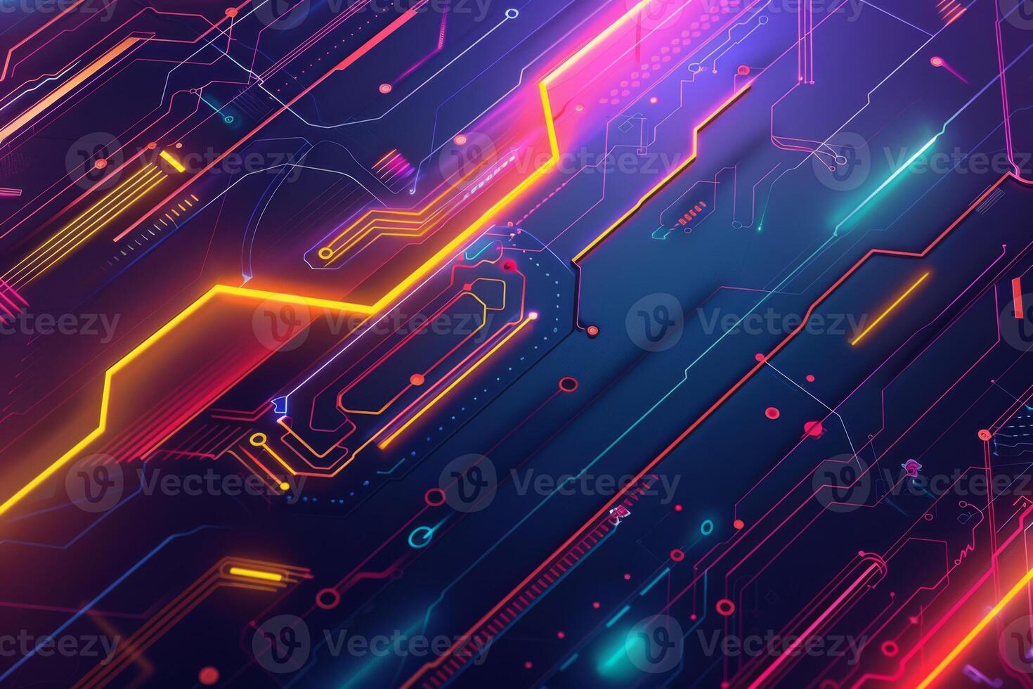 Abstract digital technology on a blue-pink background. Innovations in the field of future technologies, artificial intelligence. photo