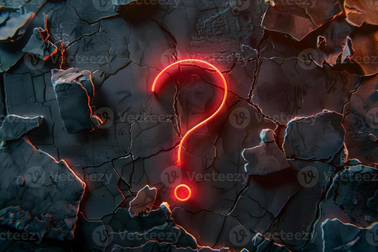 neon glowing question mark on a dark background. A neon sign illuminated in the form of a question mark. photo