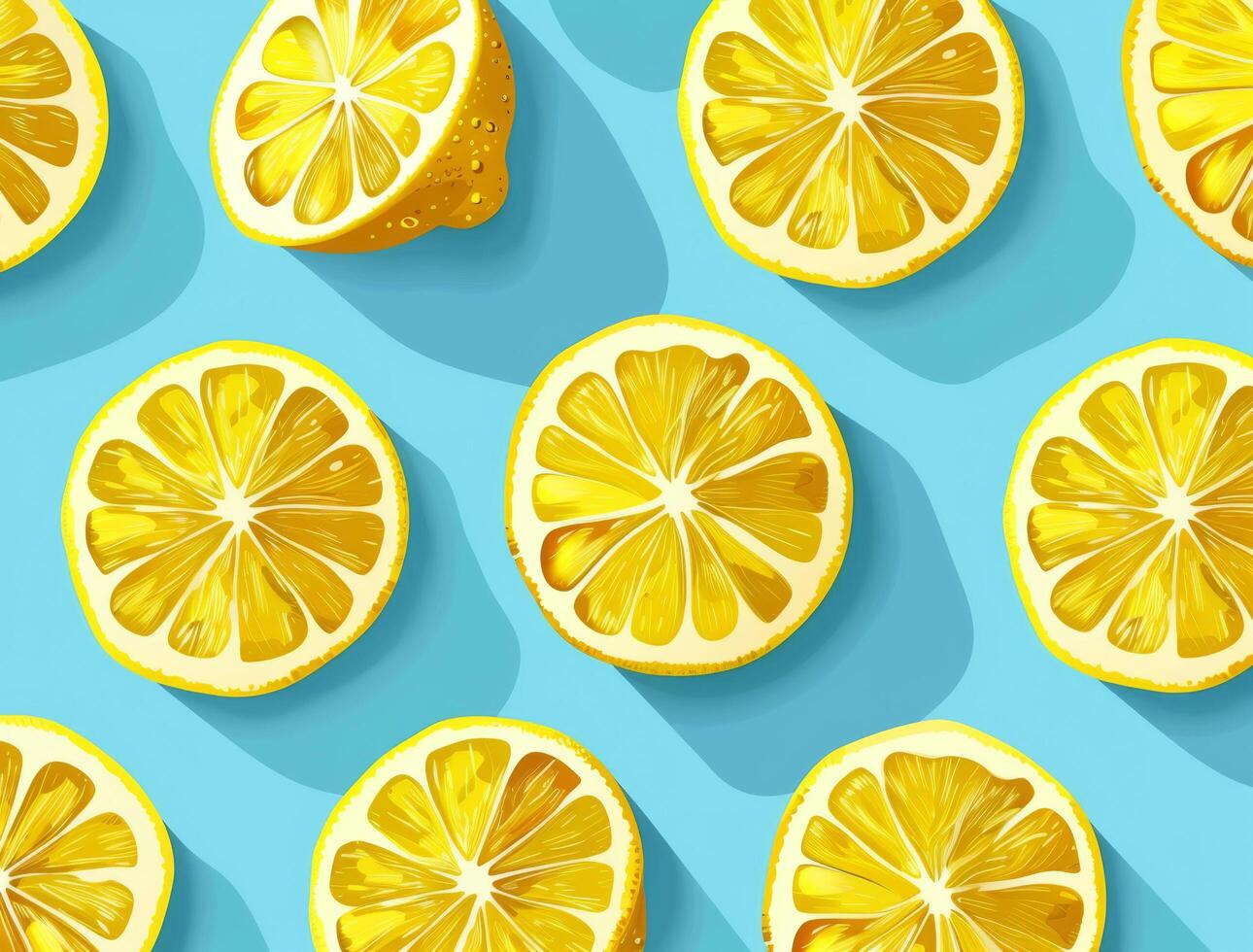 seamless pattern of lemon slices on a blue background. Seamless pattern of lemon slices. photo
