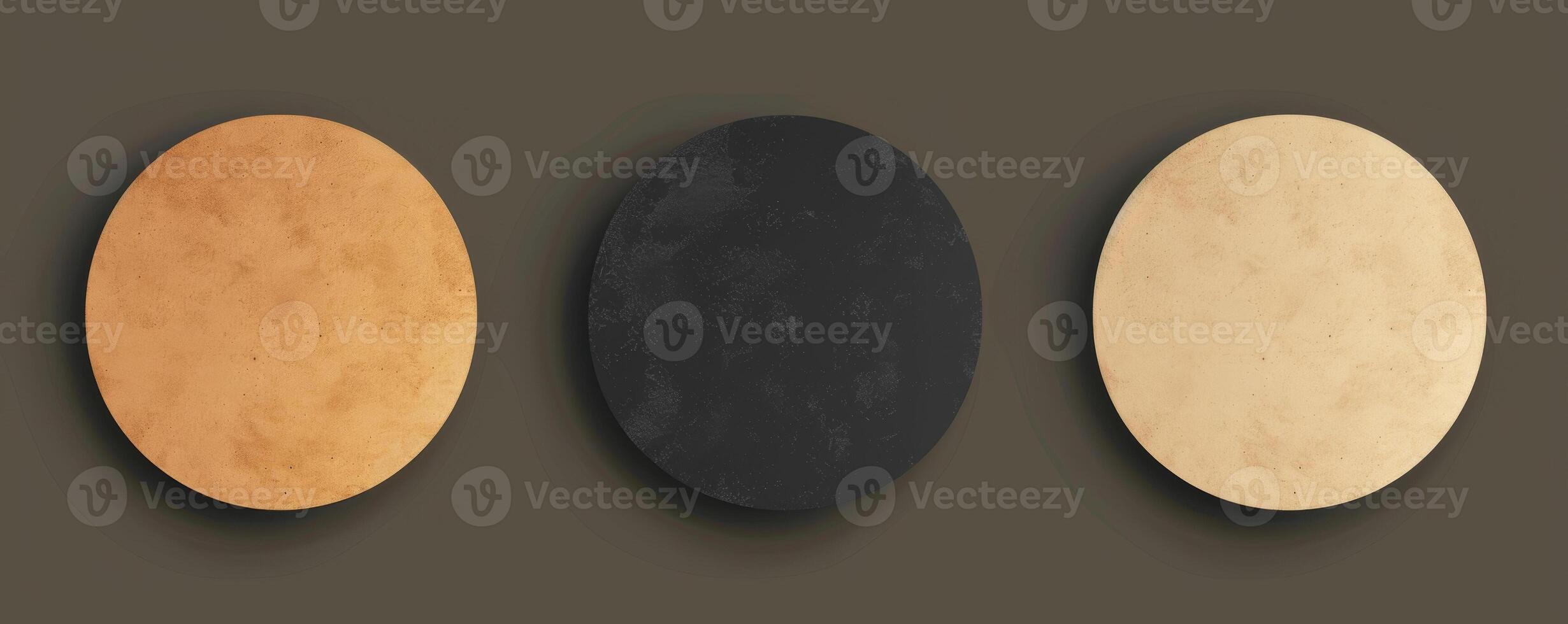 Minimalistic background with circles made in black, pastel pink and gold colors, in a flat style. View from above. photo