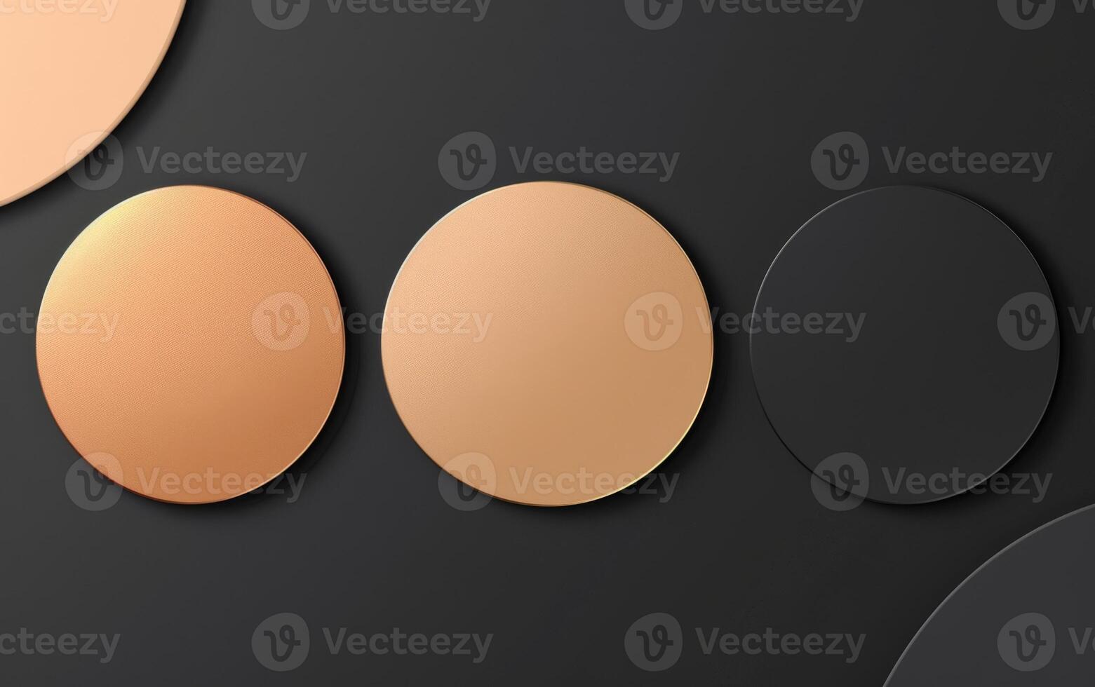Minimalistic background with circles made in black, pastel pink and gold colors, in a flat style. View from above. photo