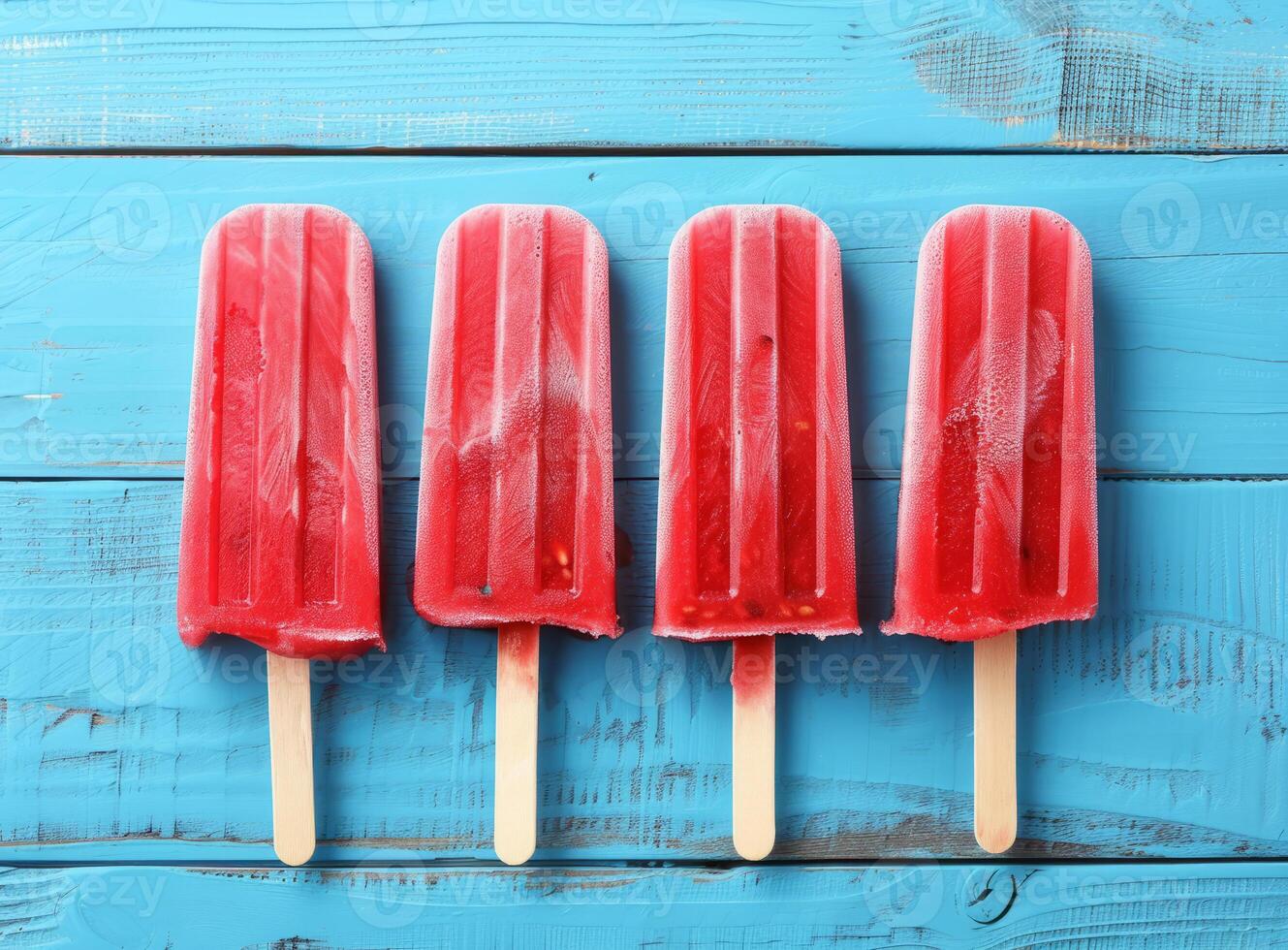 Delicious fruit ice cream with watermelon slices on a blue wooden background. The concept of summer holidays. photo