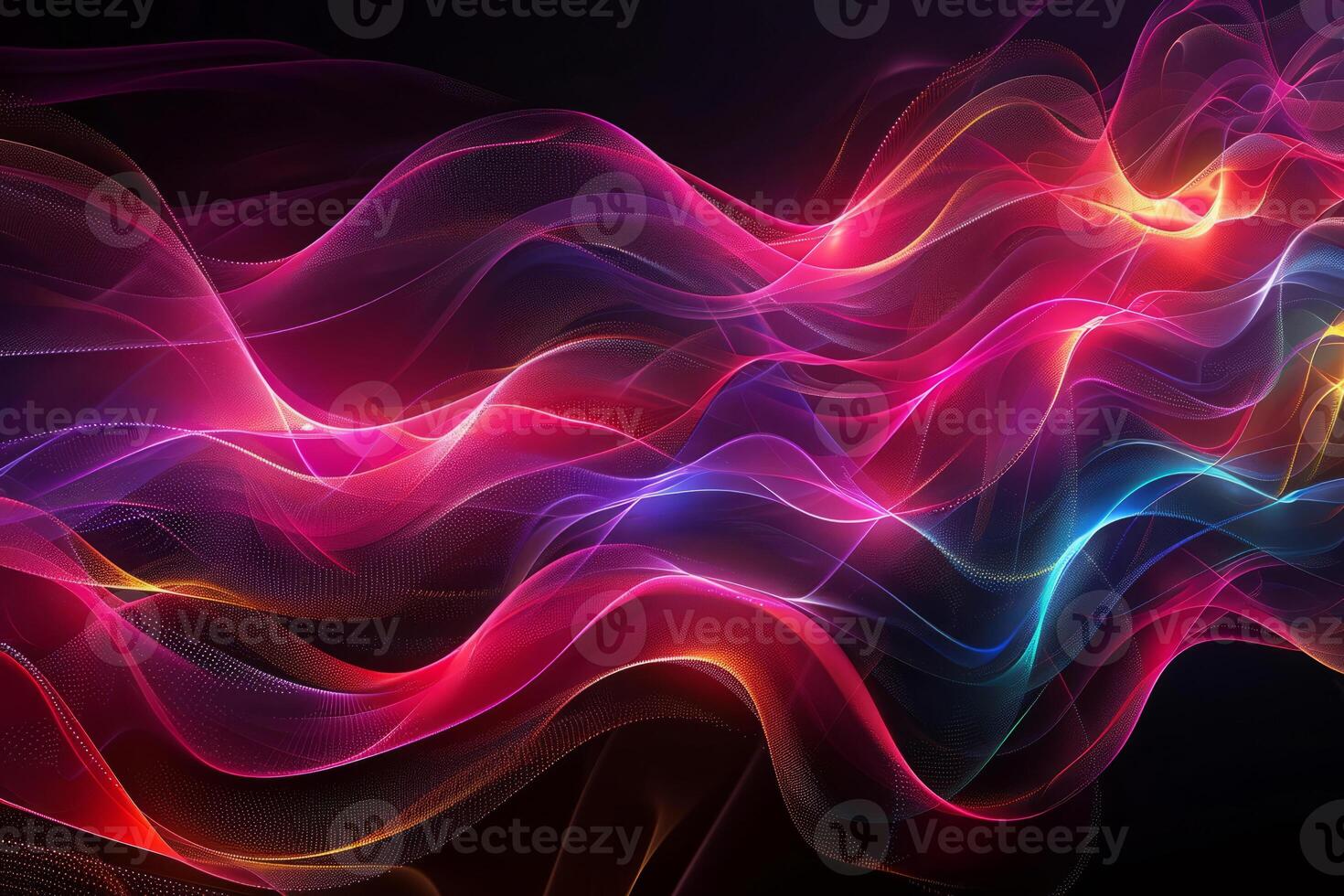 Colorful abstract background with smooth lines and curves that form an otherworldly landscape, glowing neon lights creating dynamic light patterns on a black background photo