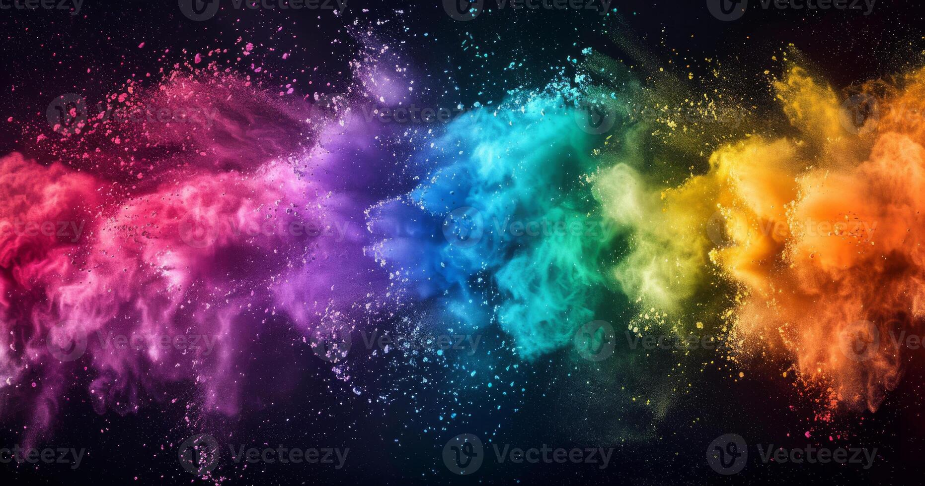 An explosion of colored powder on a black background. The concept of a beautiful party. photo