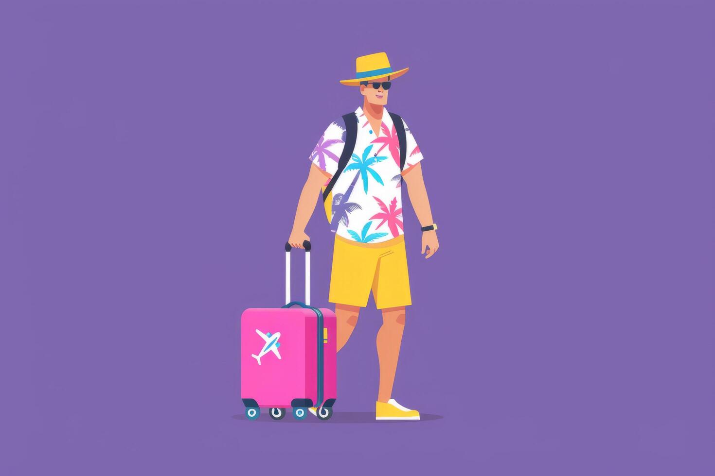 A man with a suitcase and a plane ticket. A young man with luggage. The concept of travel. photo