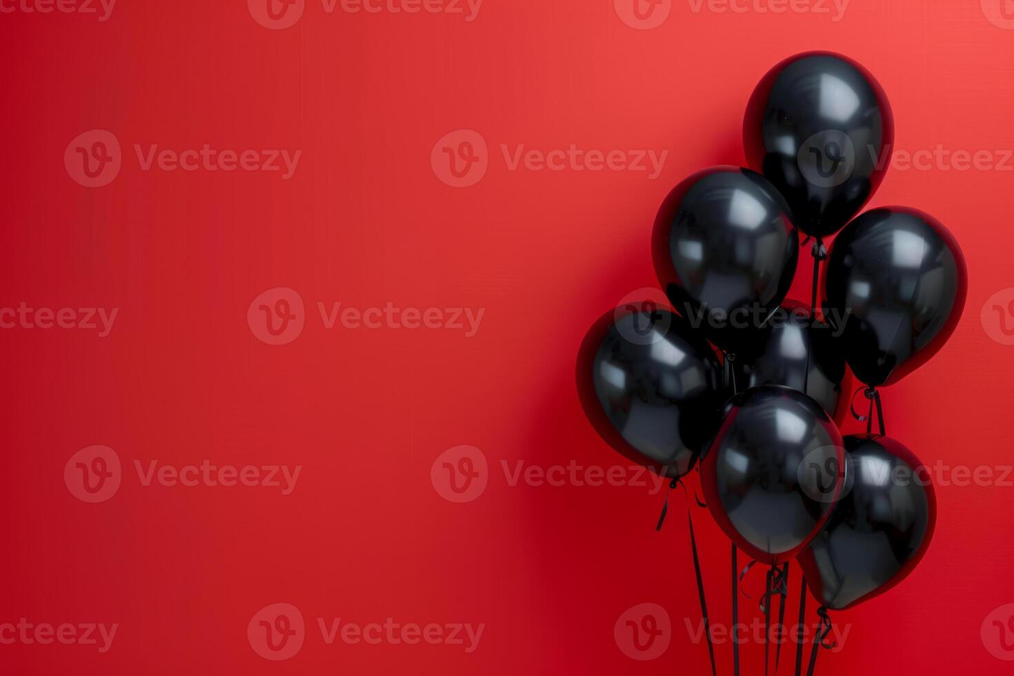 black balloons on a red background. A place for the text. photo