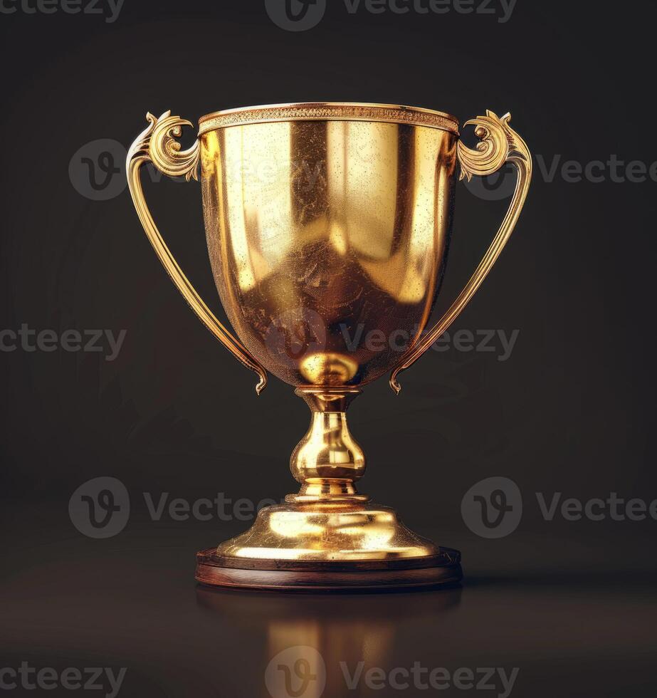 gold cup for the first place on an isolated background. The golden trophy of the champion. A sporting victory, a prize for the winner. photo