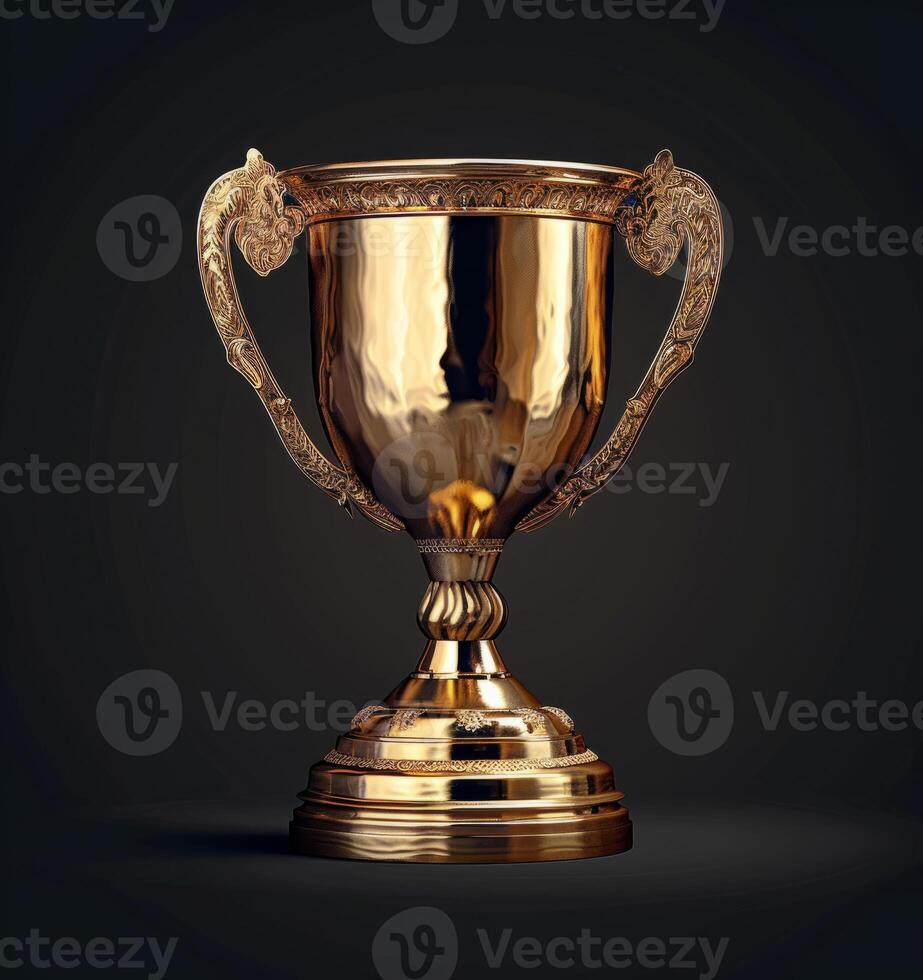 gold cup for the first place on an isolated background. The golden trophy of the champion. A sporting victory, a prize for the winner. photo