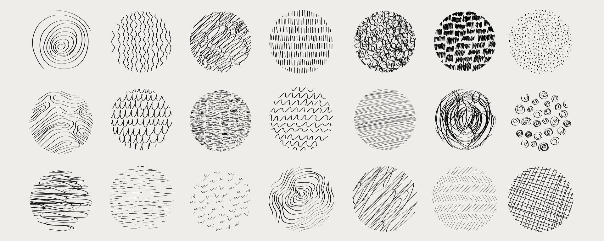 Textures set, collection hand drawn abstract monochrome brush marks. Doodle shapes spots, drops, curves and lines. Contemporary modern trendy vector
