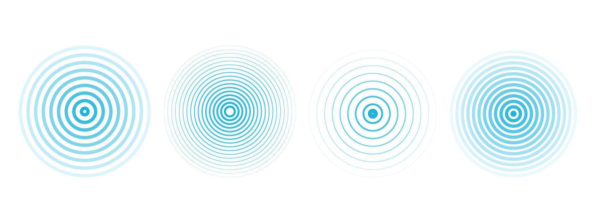 Concentric ripple circles set. Seismic Earthquake alert radar. Radial signal, sonar wave, soundwave rings. touch effect or pulse vector