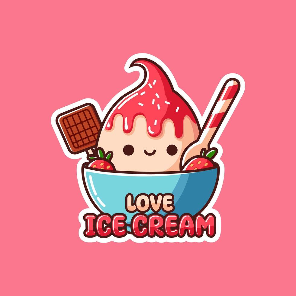 Cute ice cream element sticker with wuotes. design illustration. eps 10 vector